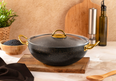 Каструля  WOK TENCERE ТМ “Evren” з металевими ручками та скляною кришкою ,індукційне дно,